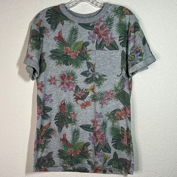 Divided Gray Tropical Floral Crew Neck Pullover Shirt Men’s‎ Small - Picture 1 of 6